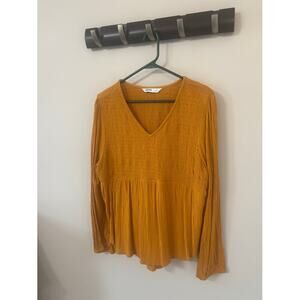 EUC Sonoma pupkin color, smocked hi-low top, gathered waist, Size Petite Large